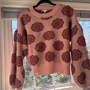 Petal & Pup En Crème Pink Rose-Pattern Sweater - S/M